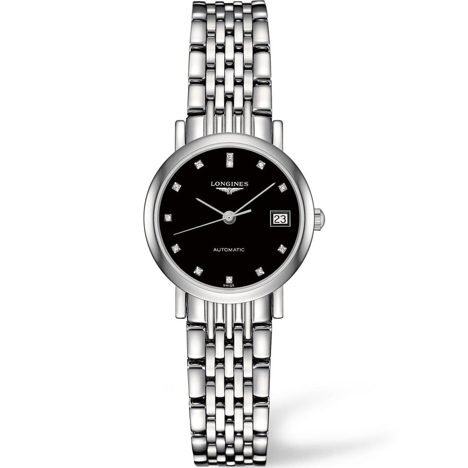 Longines Ladies Elegant Diamond Set Black Dial Watch