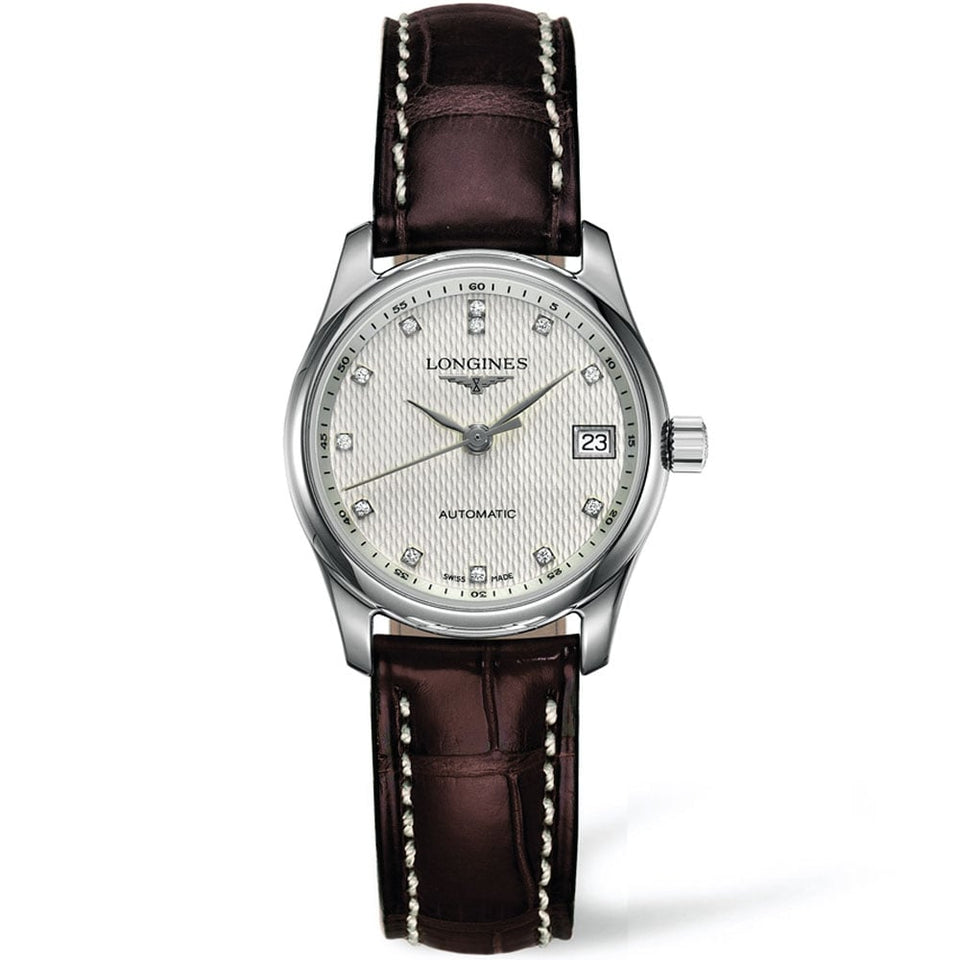 Longines Ladies Diamond Set Master Automatic Brown Strap Watch