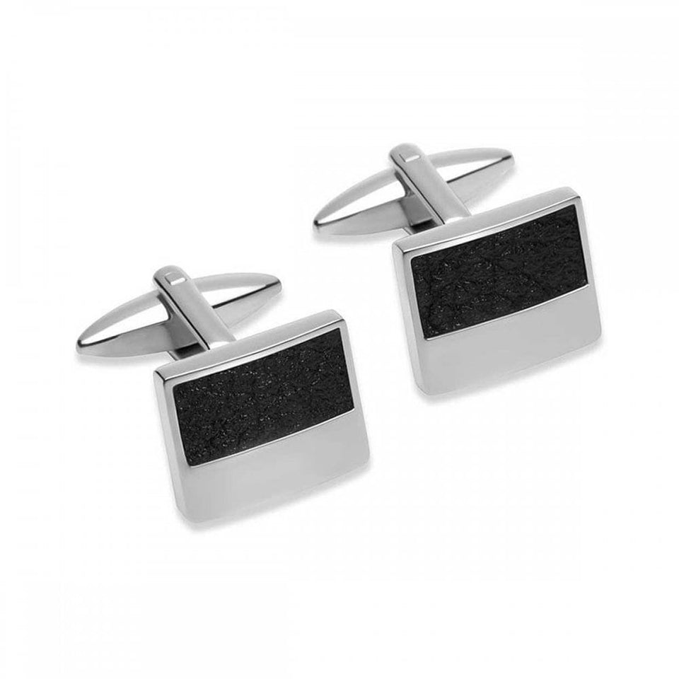 Unique & Co Men's Stainless Steel Black Leather Inlay Cufflinks