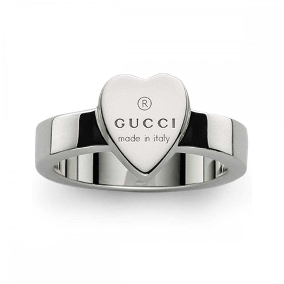 Gucci Trademark Engraved Heart Sterling Silver Ring