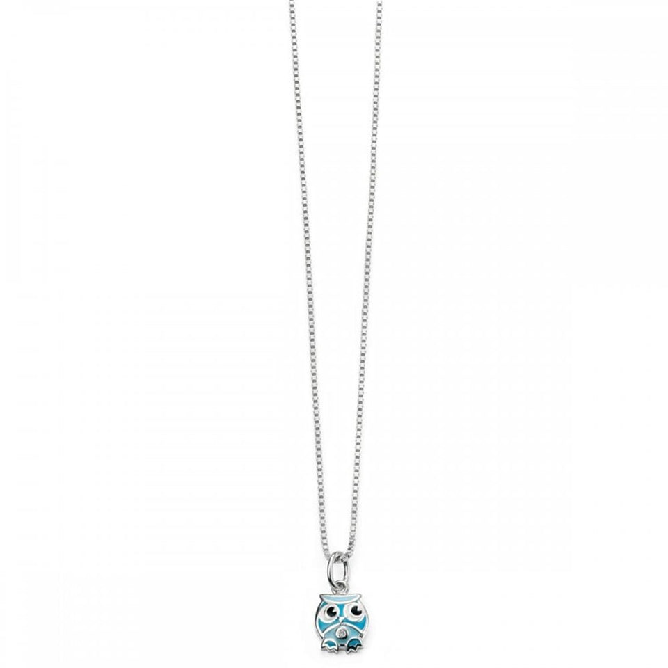 D For Diamond Blue Enamel Owl Necklace