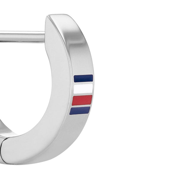 Tommy Hilfiger Men's Stainless Steel Logo Stripe Hoop Earrings