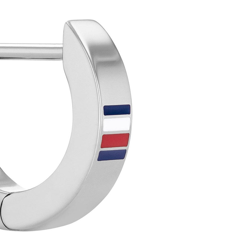Tommy Hilfiger Men's Stainless Steel Logo Stripe Hoop Earrings