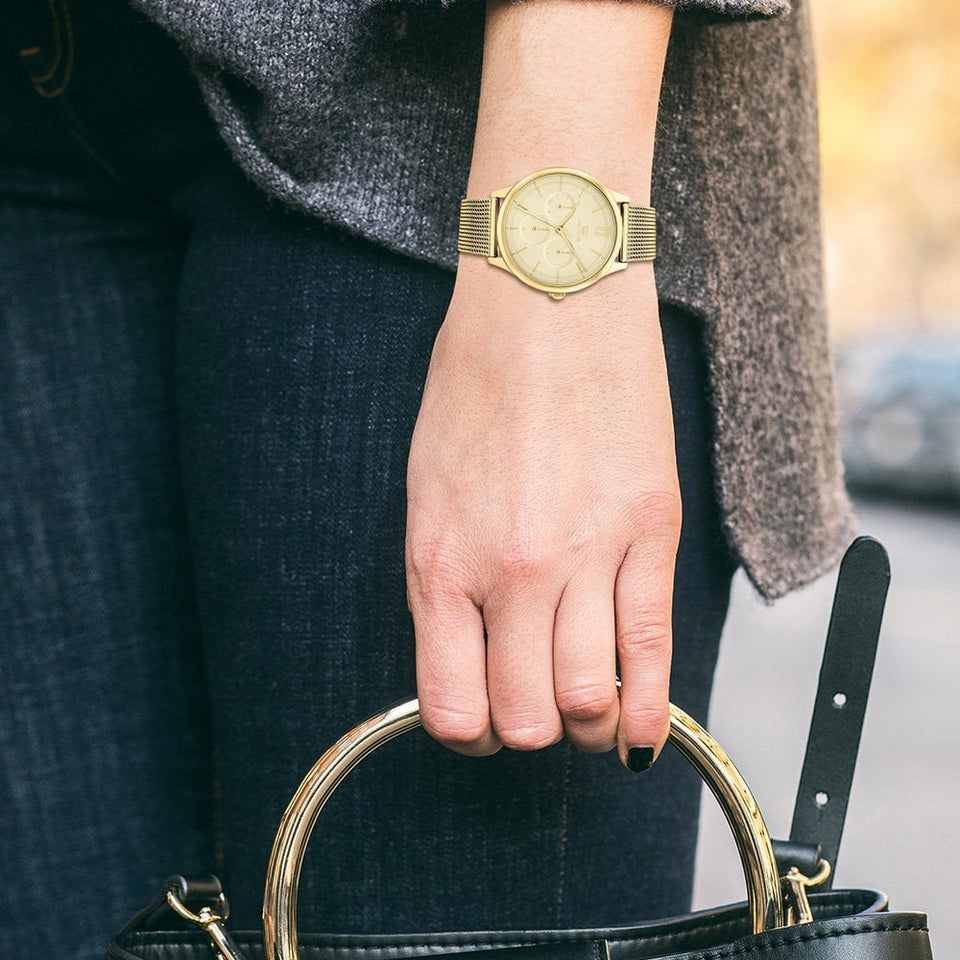 Tommy Hilfiger Ladies Layla 38mm Gold Plated Mesh Bracelet Watch
