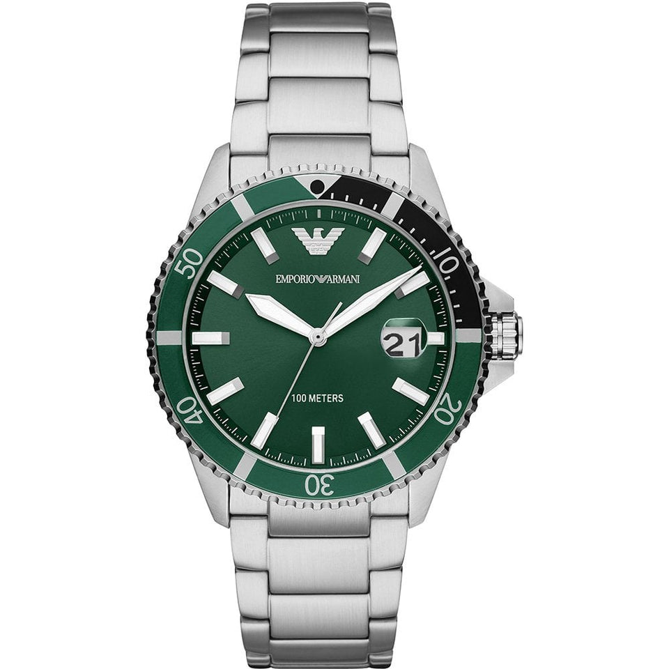 Emporio Armani Men's Diver 42mm Green & Black Bezel Watch
