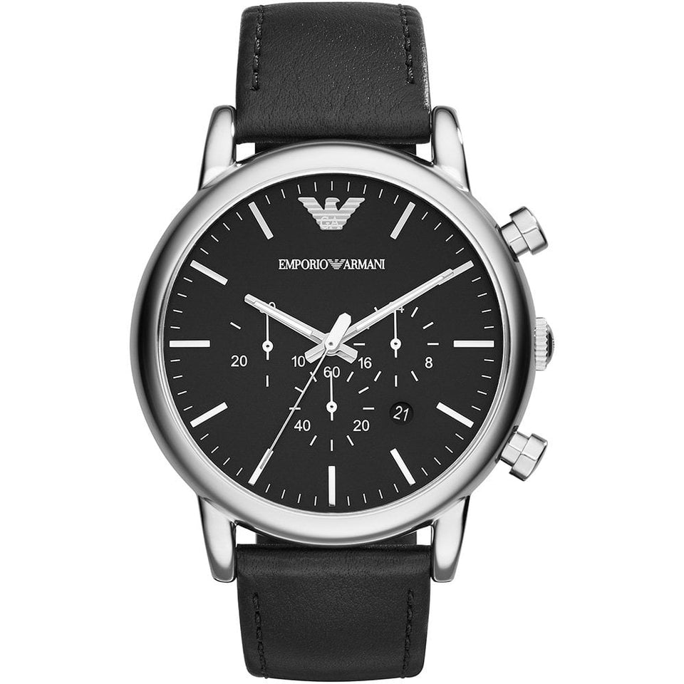 Emporio Armani Men's Luigi 46mm Chronograph Black Leather Strap Watch