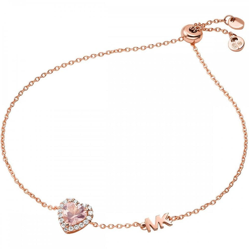 Michael Kors Ladies Premium Rose Plated Heart Stone Slider Bracelet