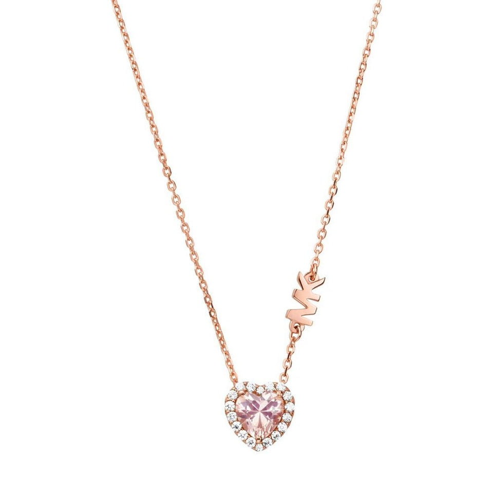 Michael Kors Ladies Premium Rose Gold Stone Set Heart Necklace