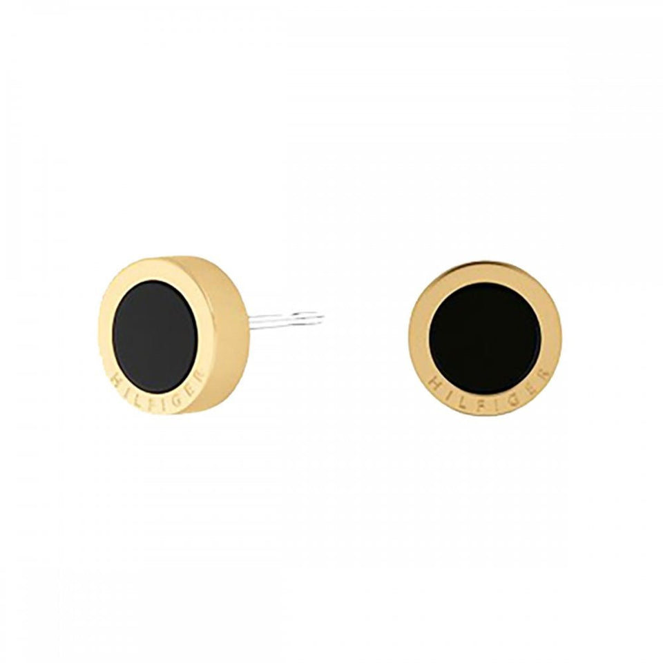 Tommy Hilfiger Ladies Iconic Gold Plated Onyx Stud Earrings