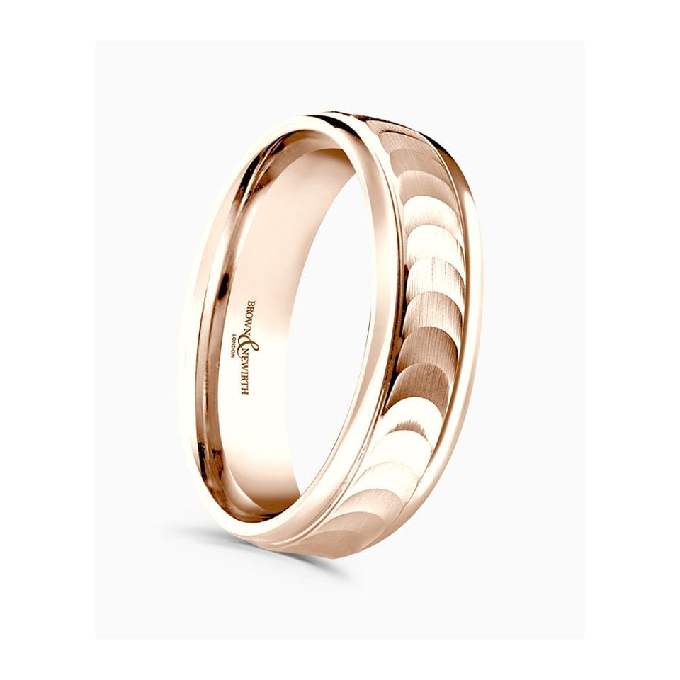 Brown & Newirth Flat Top Half Moon Patterned 6mm Wedding Ring