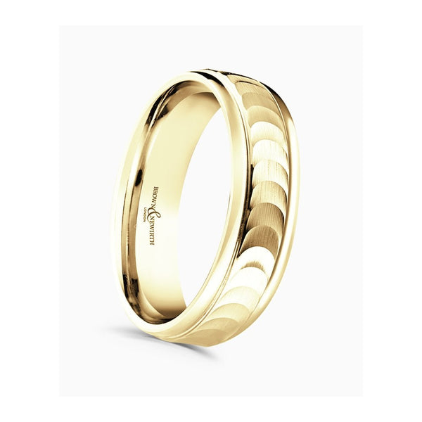 Brown & Newirth Flat Top Half Moon Patterned 6mm Wedding Ring