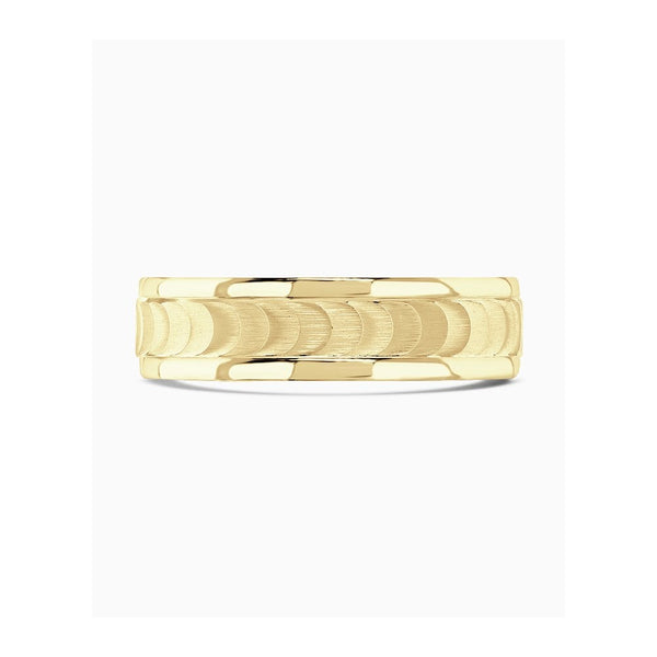 Brown & Newirth Flat Top Half Moon Patterned 6mm Wedding Ring