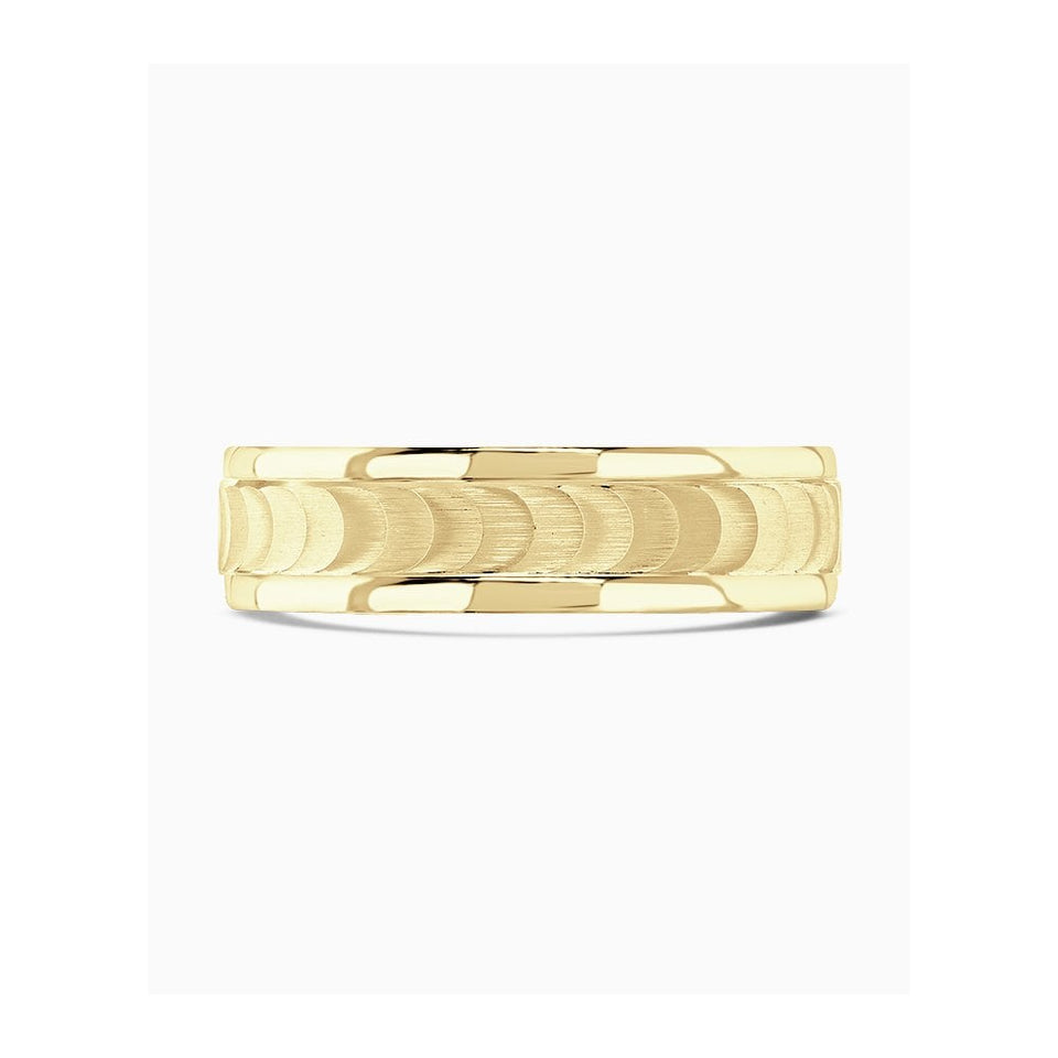Brown & Newirth Flat Top Half Moon Patterned 6mm Wedding Ring