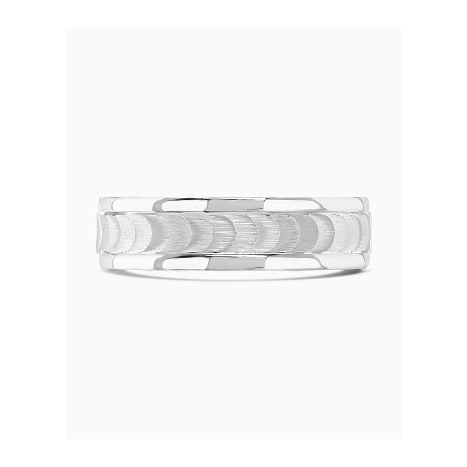 Brown & Newirth Flat Top Half Moon Patterned 6mm Wedding Ring