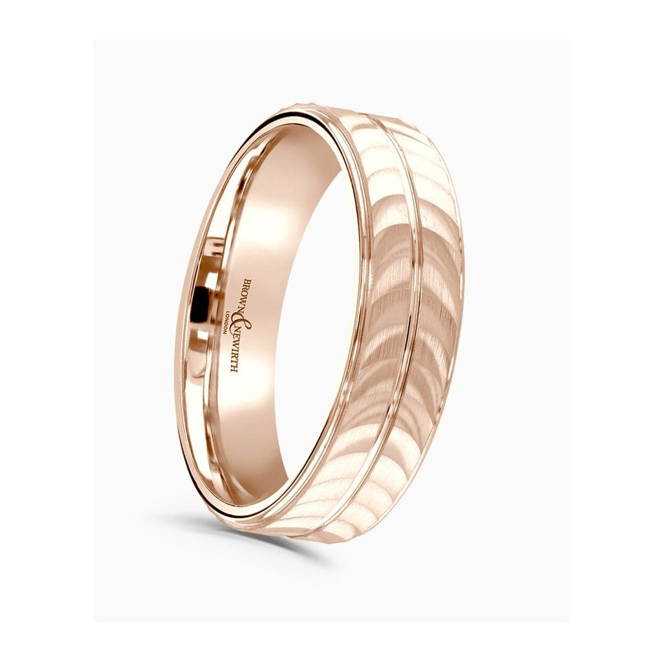 Brown & Newirth Flat Top Brushed Half Moon Centre 6mm Wedding Ring