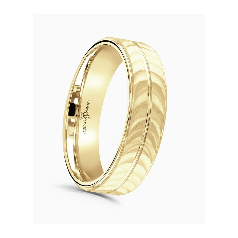 Brown & Newirth Flat Top Brushed Half Moon Centre 6mm Wedding Ring