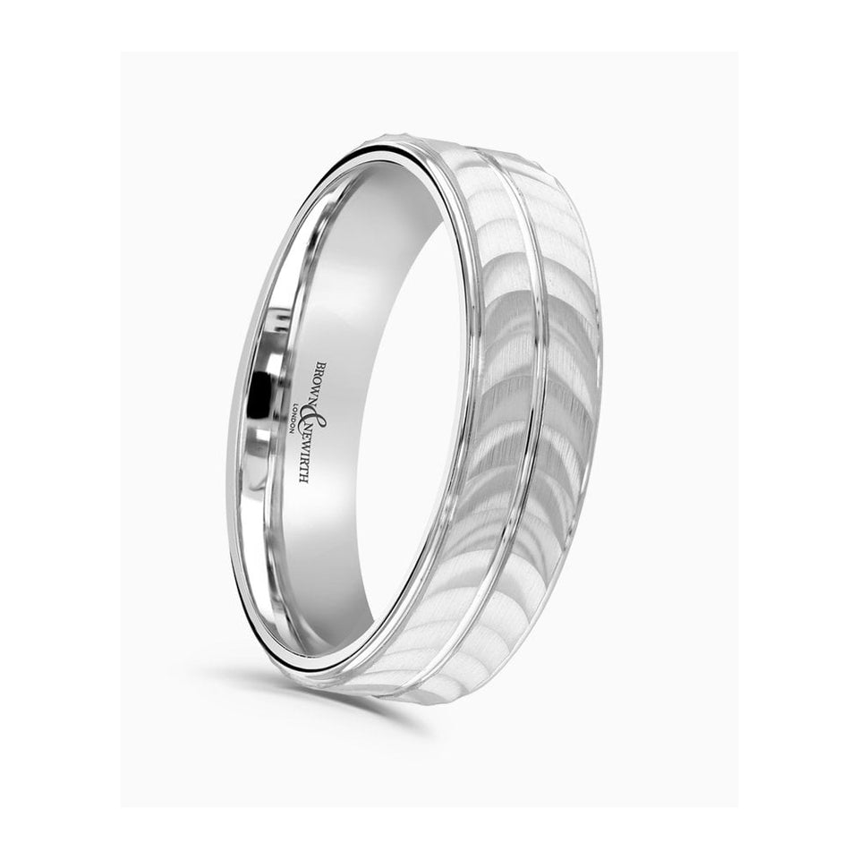 Brown & Newirth Flat Top Brushed Half Moon Centre 6mm Wedding Ring