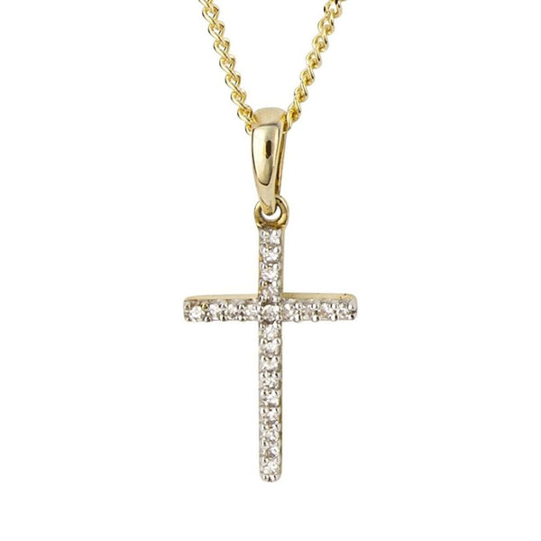Elements Gold 9ct Yellow Gold & Diamond Cross Pendant (Chain not included)