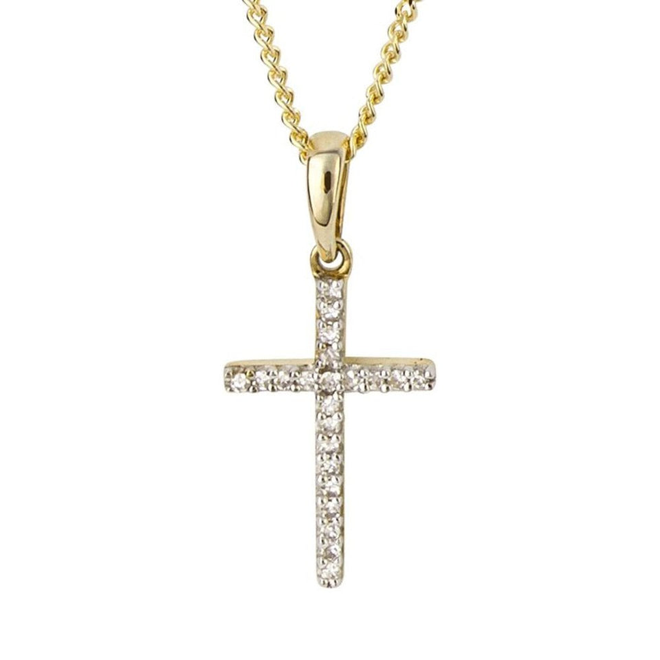 Elements Gold 9ct Yellow Gold & Diamond Cross Pendant (Chain not included)