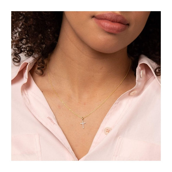 Elements Gold 9ct Yellow Gold & Diamond Cross Pendant (Chain not included)