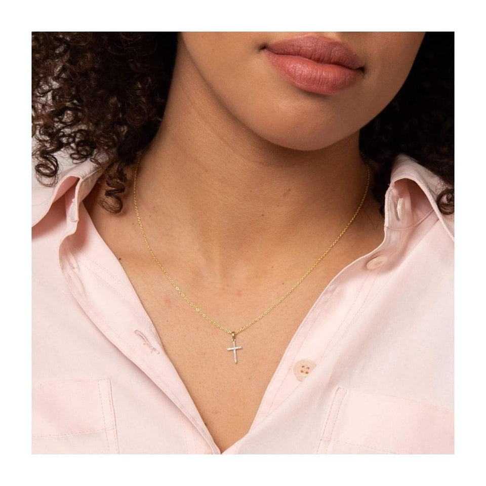 Elements Gold 9ct Yellow Gold & Diamond Cross Pendant (Chain not included)