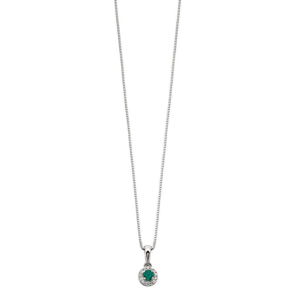 Elements Gold 9ct White Gold Diamond & Emerald Pendant (Without Chain)