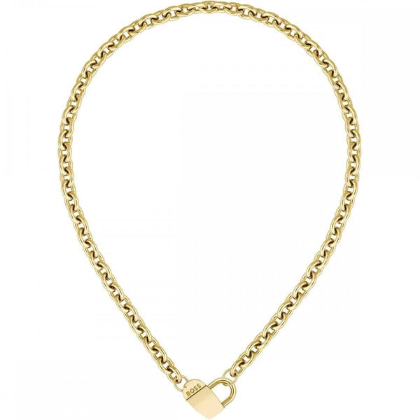 BOSS Ladies Dinya Gold Plated Heart Monogram Chain Necklace