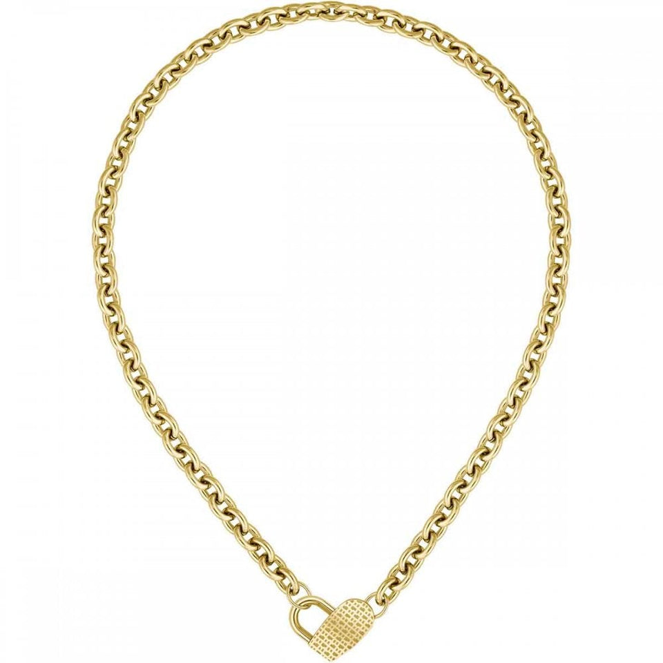 BOSS Ladies Dinya Gold Plated Heart Monogram Chain Necklace