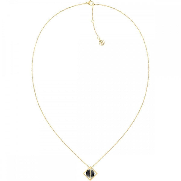 Tommy Hilfiger Ladies Framed Stoned Family Gold Plated Onyx Orb Necklace