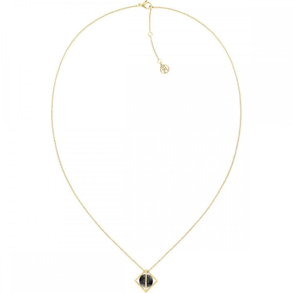 Tommy Hilfiger Ladies Framed Stoned Family Gold Plated Onyx Orb Necklace