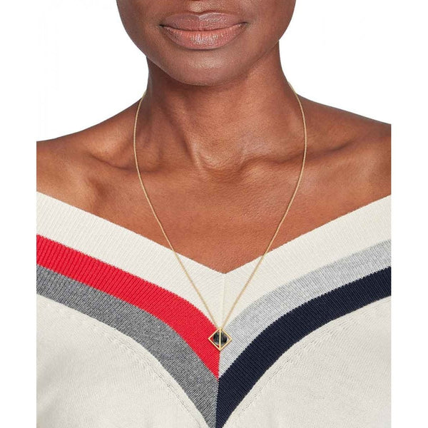 Tommy Hilfiger Ladies Framed Stoned Family Gold Plated Onyx Orb Necklace
