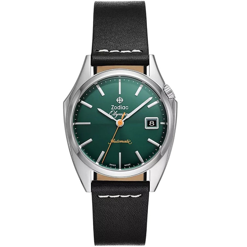 Zodiac OLYMPUS 37mm Dress Black Leather Automatic Watch