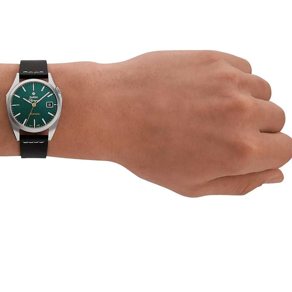 Zodiac OLYMPUS 37mm Dress Black Leather Automatic Watch