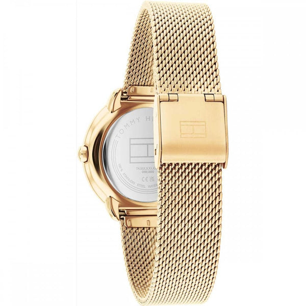 Tommy Hilfiger Ladies Demi 32mm Stone Set Gold Dial Mesh Bracelet Watch