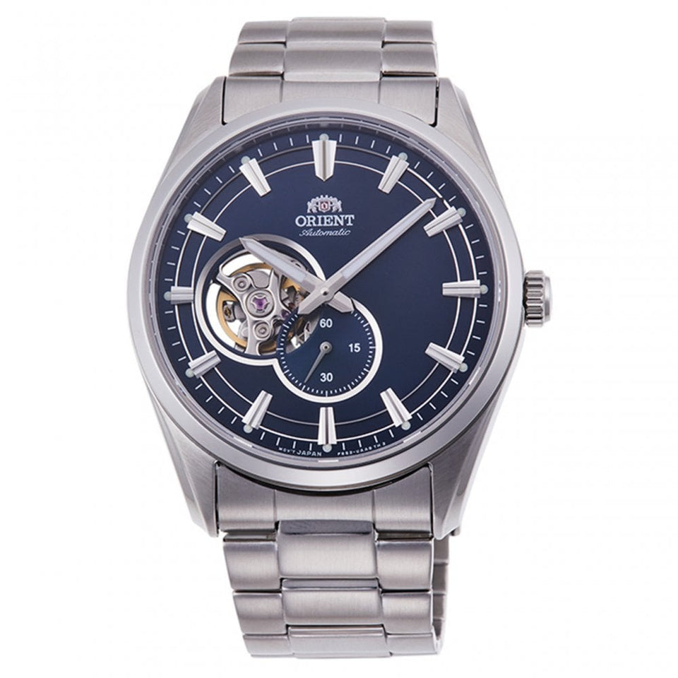 Orient Men's Semi-Skeleton Open Heart Mechanical 41mm Blue Dial Stainless Steel Watch