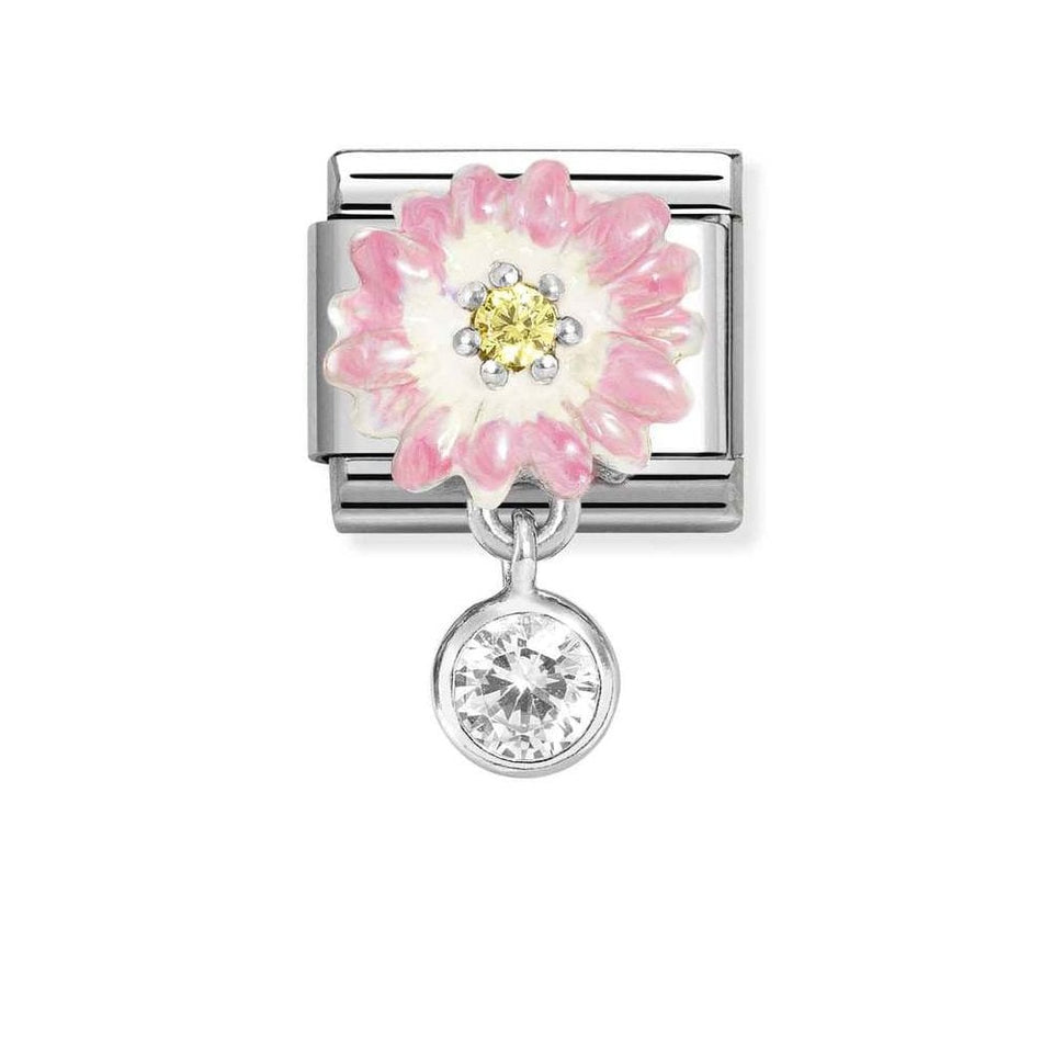 Nomination OUTLET CLASSIC Silvershine Pink & White Flower with Dangly CZ Charm