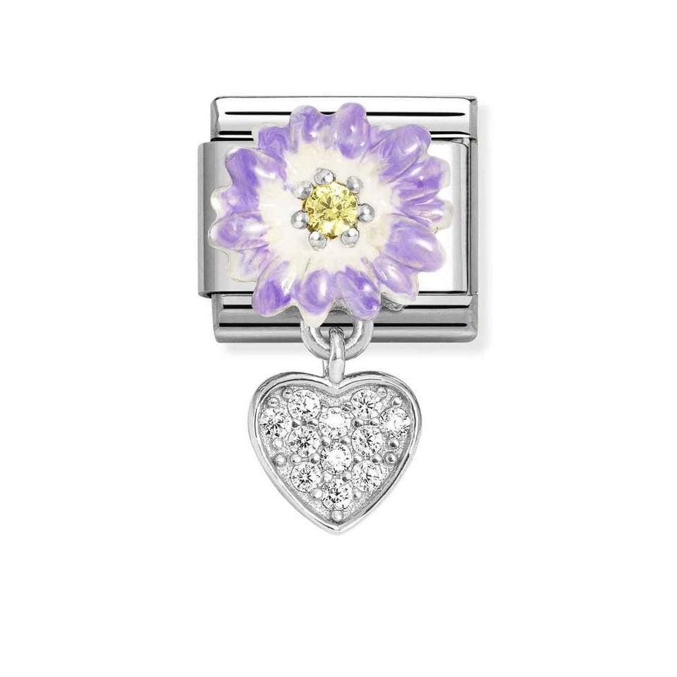 Nomination CLASSIC Silvershine Purple Flower with Dangly Heart Charm