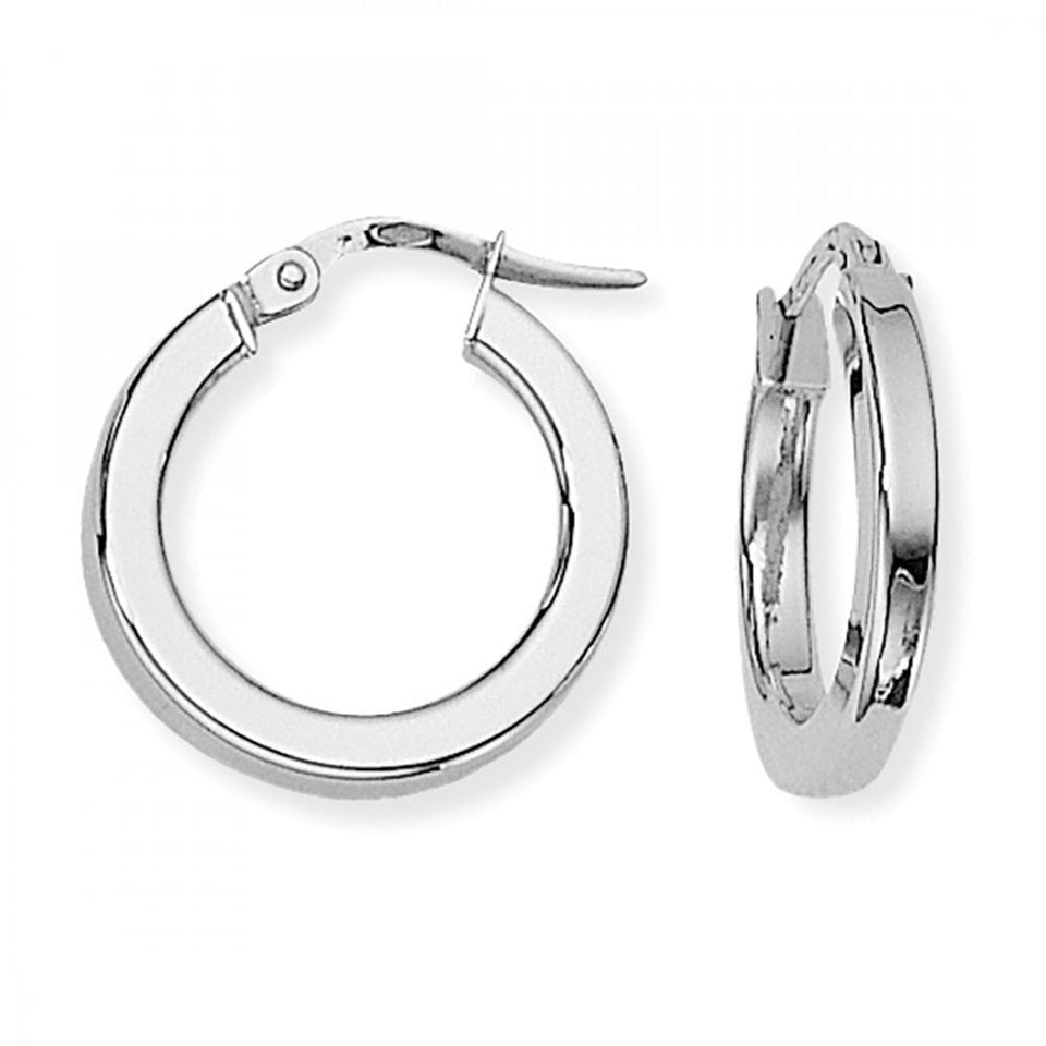Francis & Gaye 9ct White Gold 13mm Square Tube Hoop Earrings