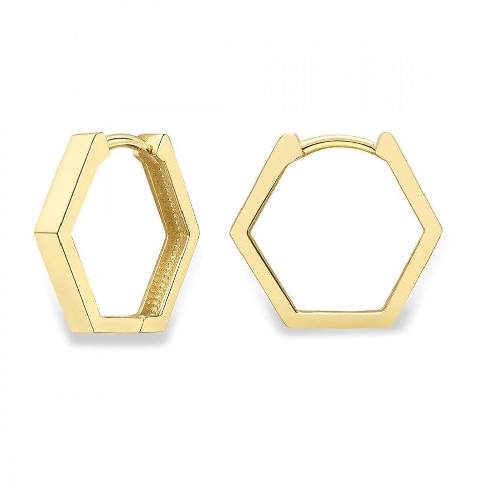 Francis & Gaye 9ct Yellow Gold Hexagonal Huggie Hoops
