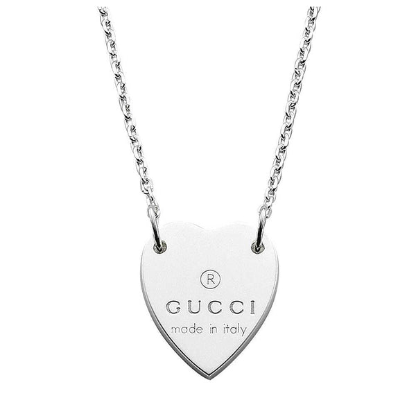 Gucci Trademark Sterling Silver Engraved Heart Necklace
