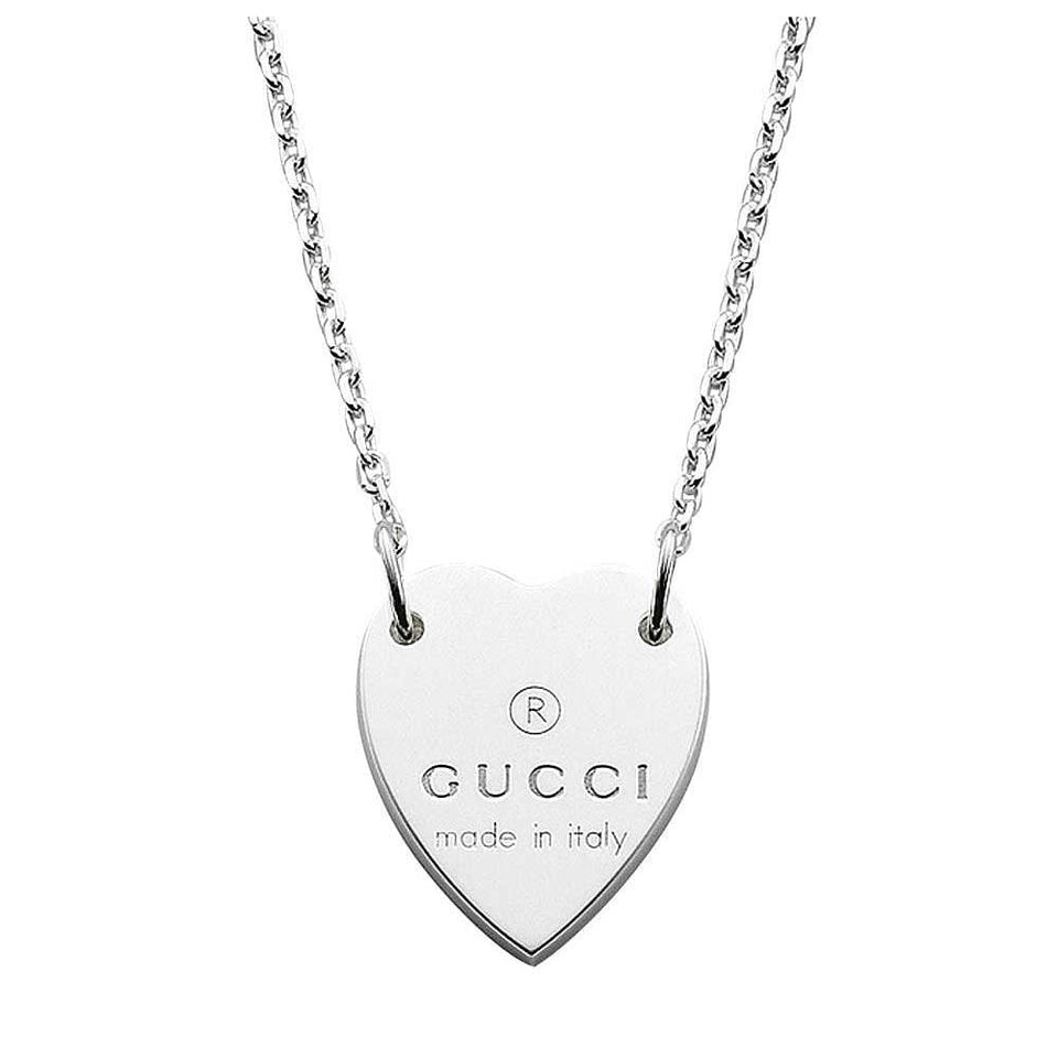 Gucci Trademark Sterling Silver Engraved Heart Necklace