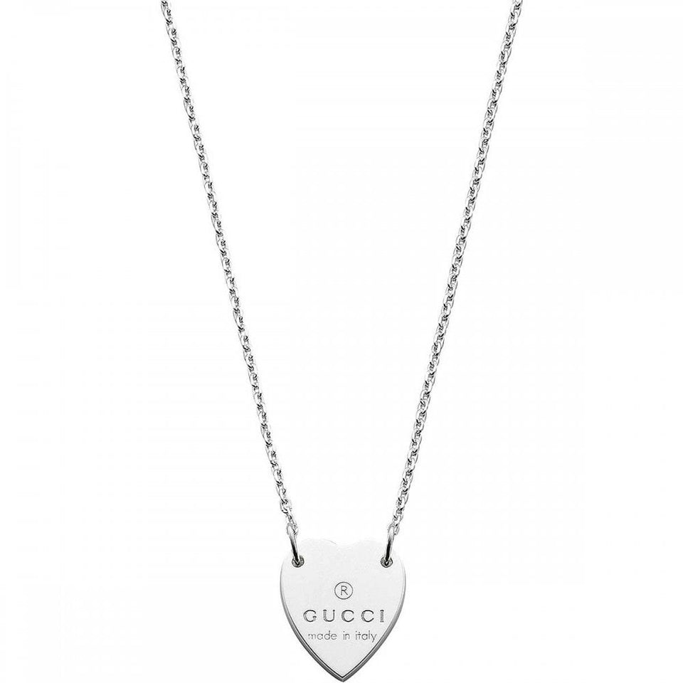 Gucci Trademark Sterling Silver Engraved Heart Necklace