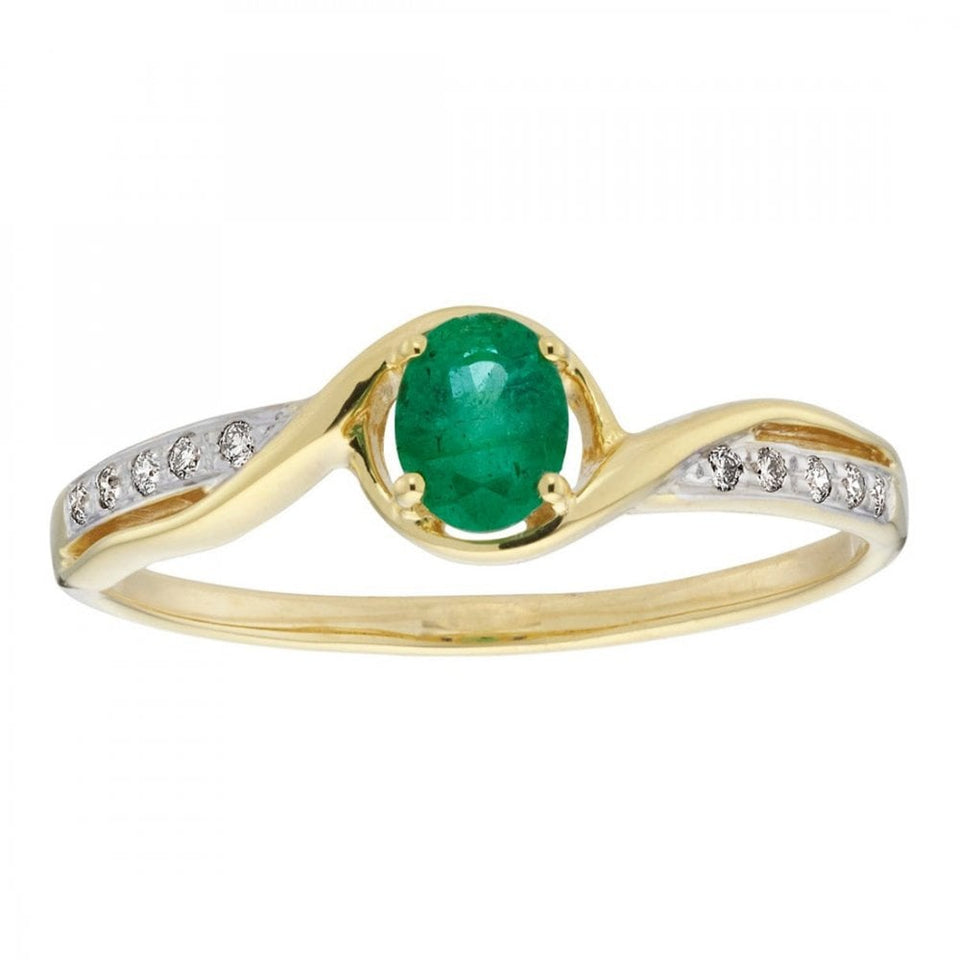 Francis & Gaye 9ct Yellow Gold Oval Diamond & Emerald Ring