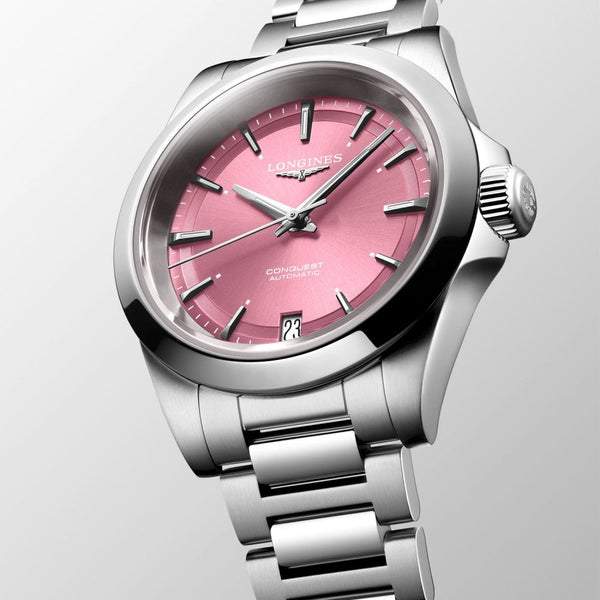Longines Ladies' Conquest 34mm Sunray Pink Dial Bracelet Watch