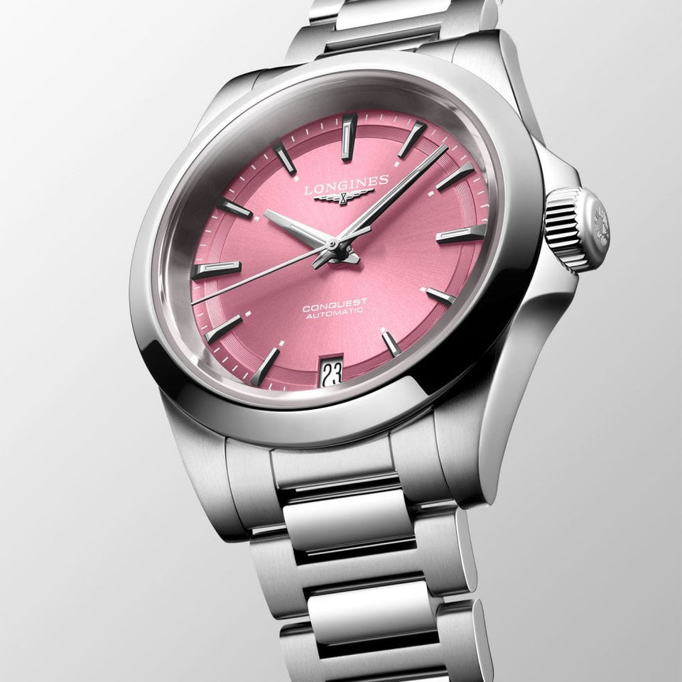 Longines Ladies' Conquest 34mm Sunray Pink Dial Bracelet Watch