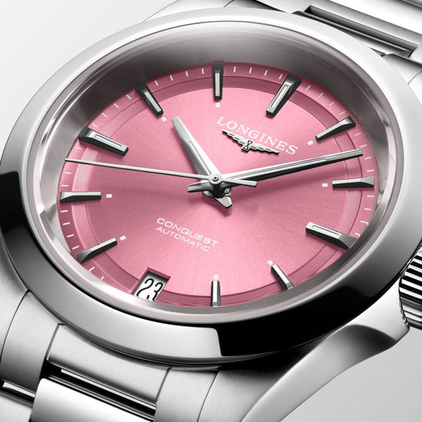 Longines Ladies' Conquest 34mm Sunray Pink Dial Bracelet Watch