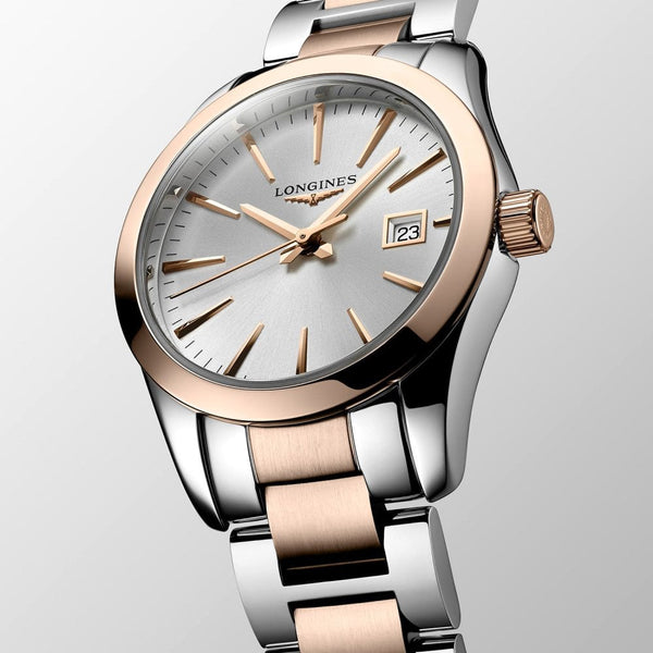 Longines Ladies CONQUEST CLASSIC 29.5mm Steel & Rose Quartz Watch