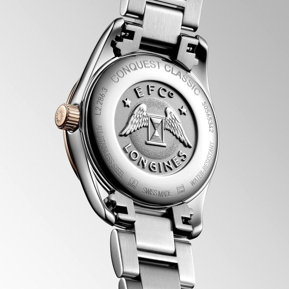 Longines Ladies CONQUEST CLASSIC 29.5mm Steel & Rose Quartz Watch