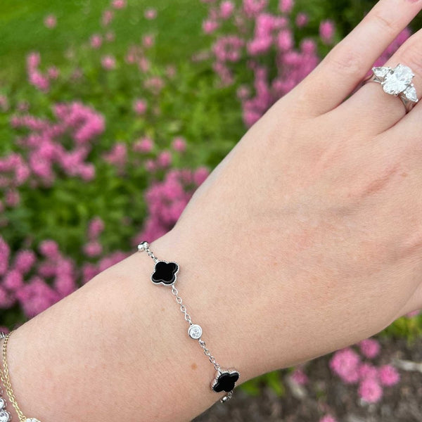 Francis & Gaye Sterling Silver Black Onyx Flower and Stone Set Bracelet