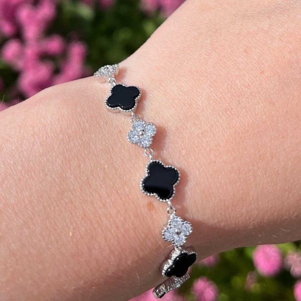 Francis & Gaye Sterling Silver Black Onyx & Stone Set Flowers Bracelet
